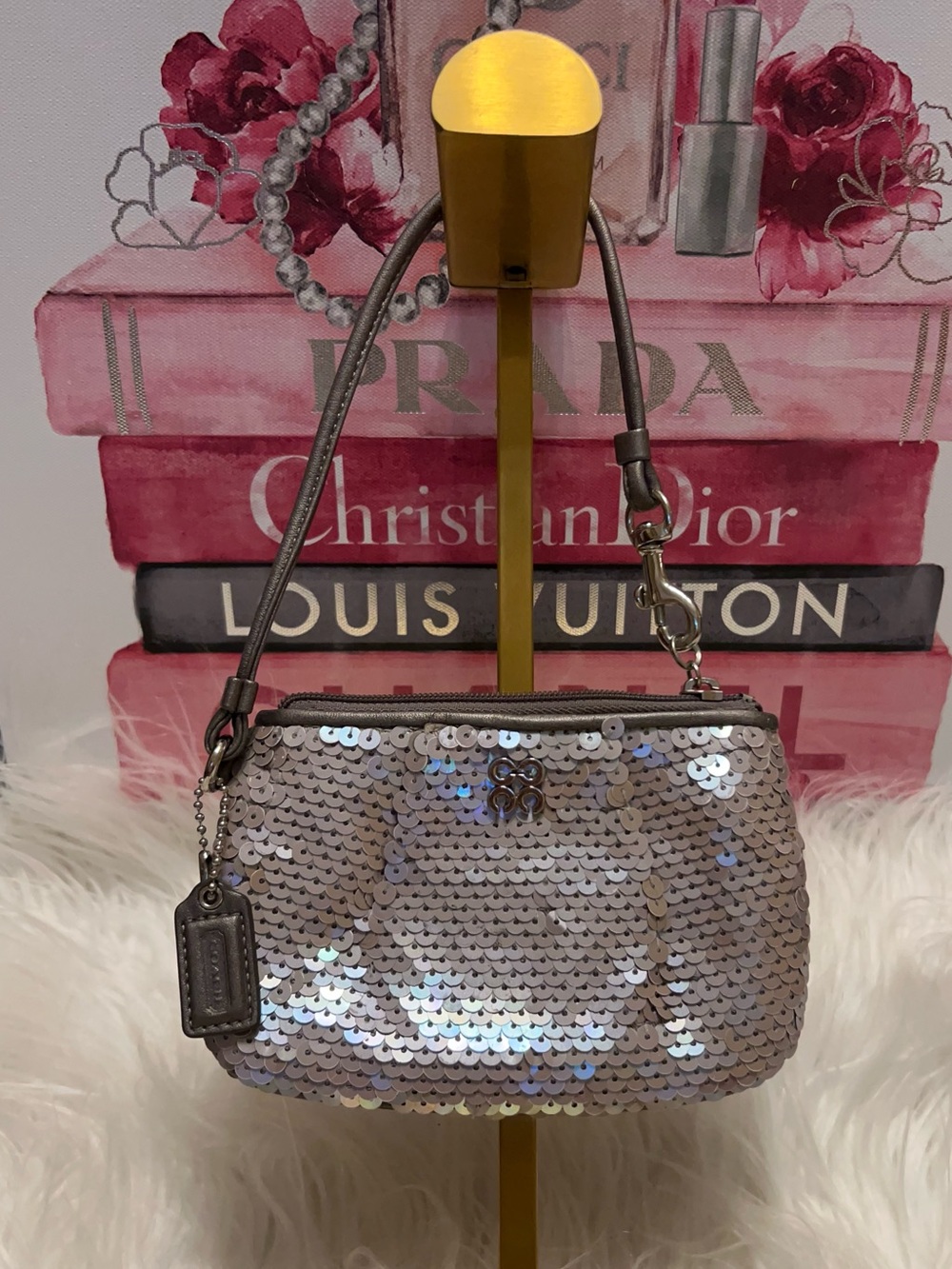 Coach Iridescent Silver Sequin  wristlet